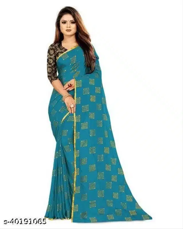 Chiffon Zari Woven Saree for Women (Sky Blue, 6.3 m)