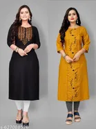 Solid Embroidered Cotton Kurti for Women, Pack of 2 