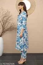 Viscose Rayon Printed Kurta With Paint Set for Women, Blue 