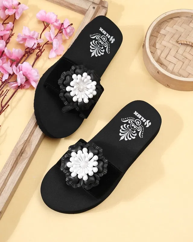Solid Flip-flops for Women (Black, 8)