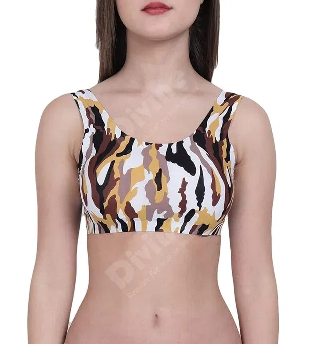 Cotton Blend Lightly Padded Wire Free Sports Bras for Women (Multicolor, 28) (Pack of 1)