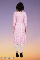 Polycotton Printed Kurti for Women, Pink 
