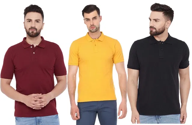 Polo T-shirts for Men, Pack of 3 (Multicolor, XXL)