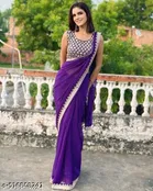 Georgette Solid Saree For Women, Purple