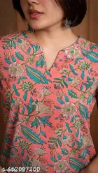 Cotton Printed Short Kurti for Women, Pink 