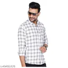 Cotton Blend Checked Shirt for Men, White 