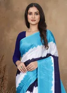 Art Silk Printed Saree for Women, Blue 