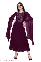 Georgette Embellished Dress for Women (Purple, S)