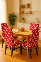 Homwatica Maroon Circle Printed Elastic Chair Cover 50X65Cm Pack Of 4