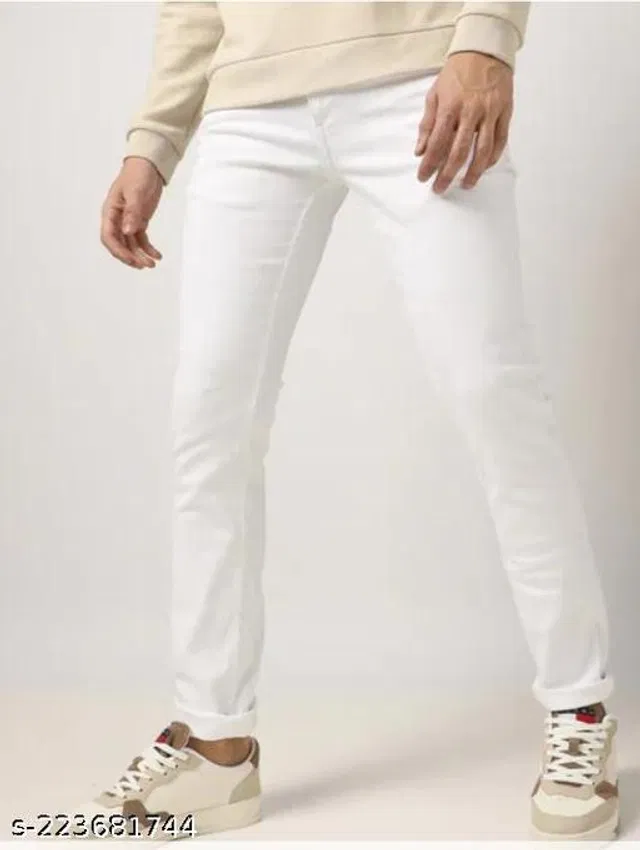 Denim Slim Fit Jeans for Men (White, 32)