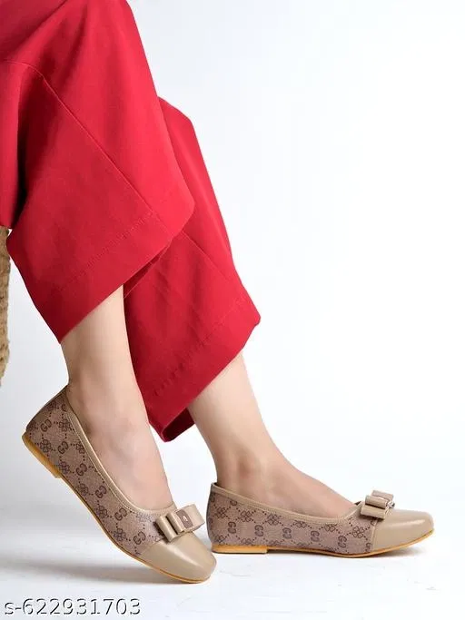 Printed Synthetic Ballerinas for Women (Brown, IND-7)
