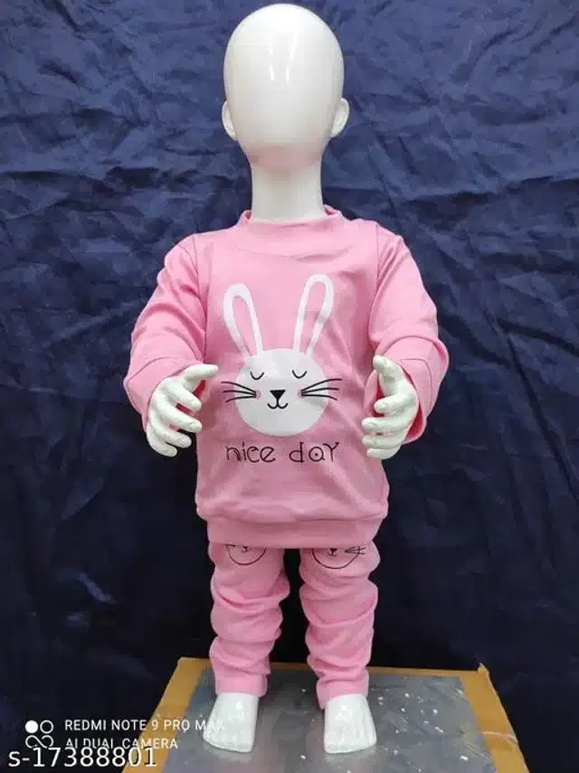 Hosiery Cotton Full Sleeves T-Shirt with Pant Clothing Set for Kids (Pink, 9-12 Months)