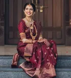 Litchi Silk Zari Woven Saree for Women, Maroon 