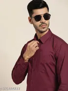 Cotton Blend Solid Shirt for Men, Maroon 