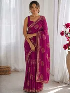 Bollywood Organza Satin Embroidered Saree for Women 