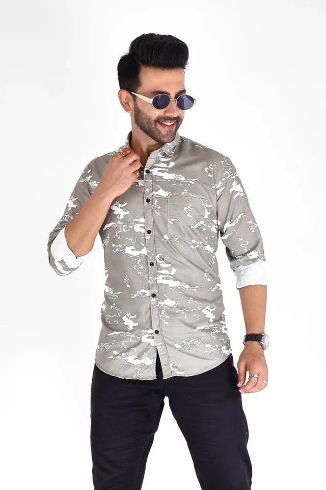 Cotton Blend Printed Shirt for Men, Multicolour (XL)
