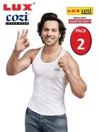 Lux Cozi Cotton Sleeveless Vest for Men (Pack of 2) (White, 80)