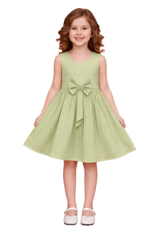 Printed Frock for Girls (Light Green, 5-6 Years)