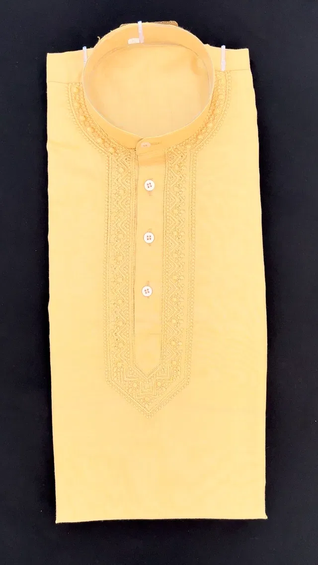 Cotton Embroidered Kurta for Men (Cream, L)