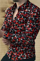 Lycra Geometric Print Shirt for Men, Red 
