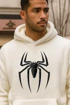 Fleece Printed Hoodie for Men, White (M)