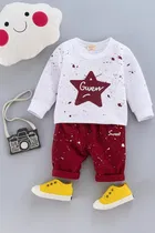 Cotton Blend Printed Clothing Set for Kids, White & Red 