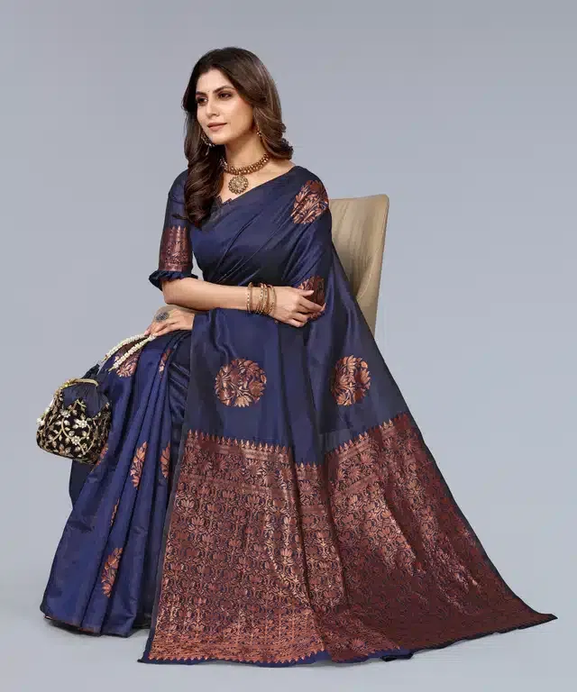 Banarasi Silk Saree for Women (Navy Blue, 6 m)