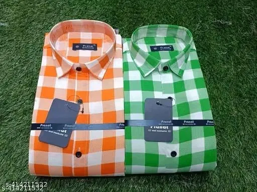 Cotton Blend Checked Shirts for Men, Multicolor, Pack of 2 (XL)