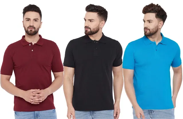 Polo T-shirts for Men, Pack of 3 (Multicolor, L)