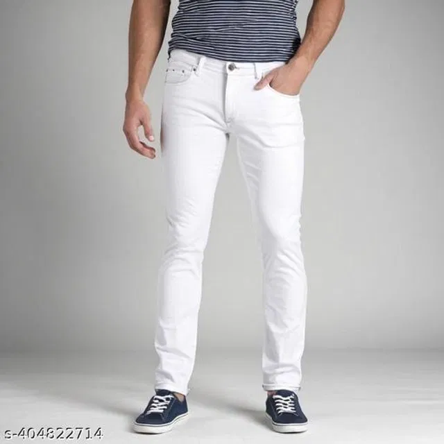 Denim Slim Fit Jeans for Men (White, 36)