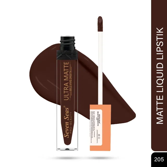 Seven Seas Liquid Lipstick for Women, Dark Brown (6ml)