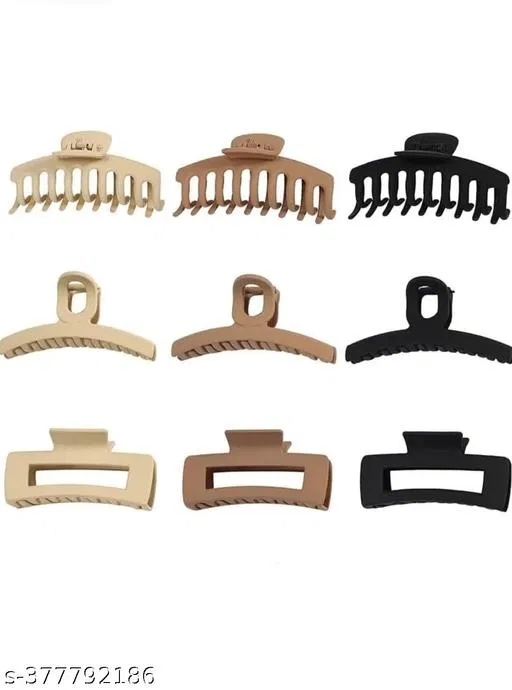 Plastic Hair Clutcher for Women & Girls (Multicolor, Pack of 9)