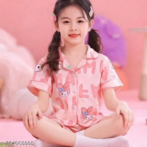 Night Suit for Girls (Peach, 7-8 Years)