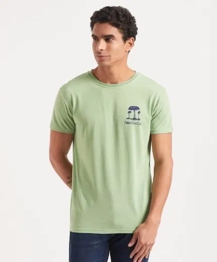 Round Neck Logo T-Shirt for Men (Green, XL)