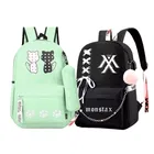 Combo of Double Cat & Monster Printed PU Backpacks for Girls (Multicolor, Pack of 2)