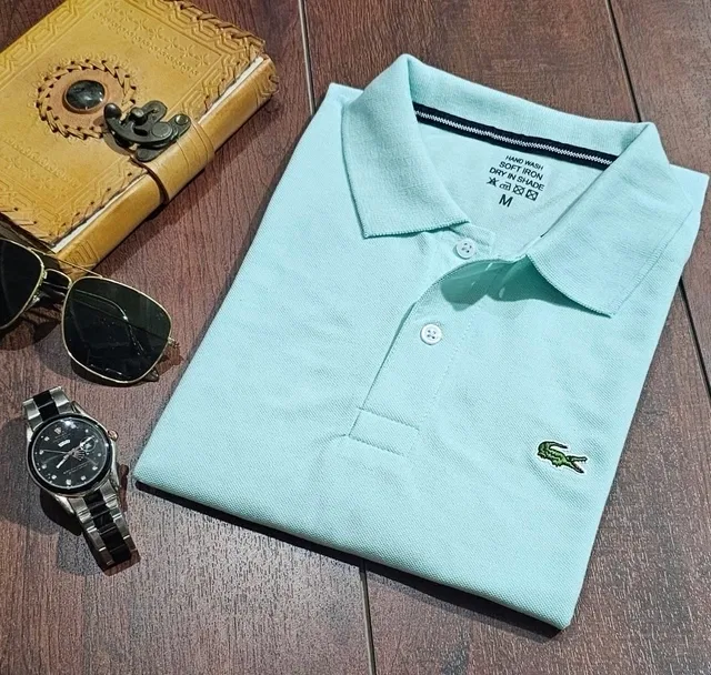 Polo Neck Solid T-Shirt for Men (Sky Blue, XXL)