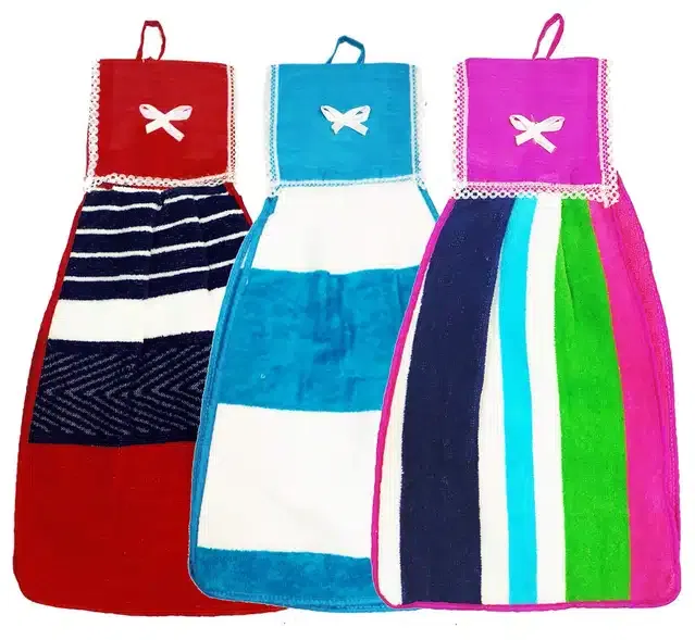 Soft Cotton Double Side Hanging Hand Towel (Multicolor, Pack of 3)