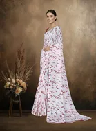 Art Silk Printed Saree for Women, White 