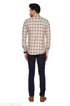 Cotton Blend Checked Shirt for Men, Cream 