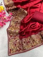 Chinnon Embroidered Saree For Women, Red