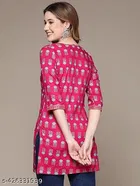 Rayon Printed Short Kurti for Women, Pink 
