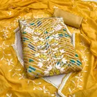 Chanderi Cotton Embroidered Unstitched Suit Fabric, Yellow