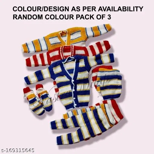 Woolen Clothing Set for Kids (Multicolor, 0-3 Months) (Set of 3)