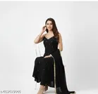 Georgette Embroidered Kurta & Paint & Dupatta Set For Womens, Black 