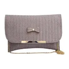 Golden Chain Bowed Women Sling Bag(Grey)