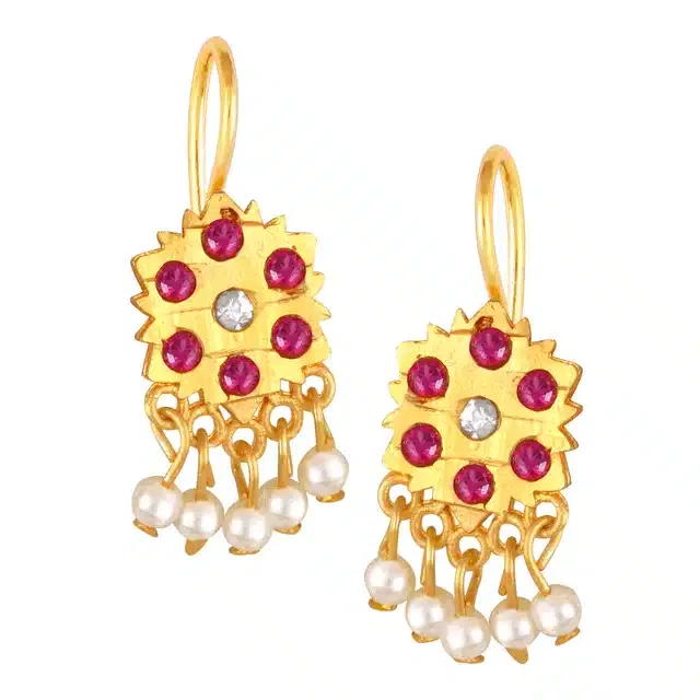 Alloy Gold Plated Earrings for Women (Red, Set of 1)