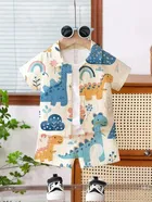 Poly Cotton Animal Print Clothing Set for boys, White 
