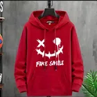 Fleece Printed Hooded Sweatshirt for Men (Red, M)