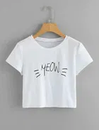 Round Neck Printed Crop T-Shirt for Women 