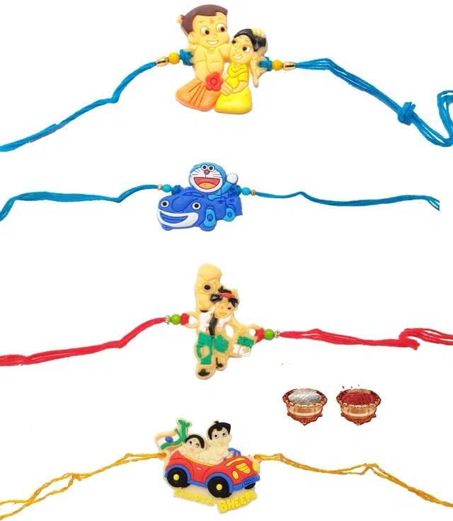 Plastic Four Cartoon PVC Rakhi for Kids (Multicolor, Pack of 4)